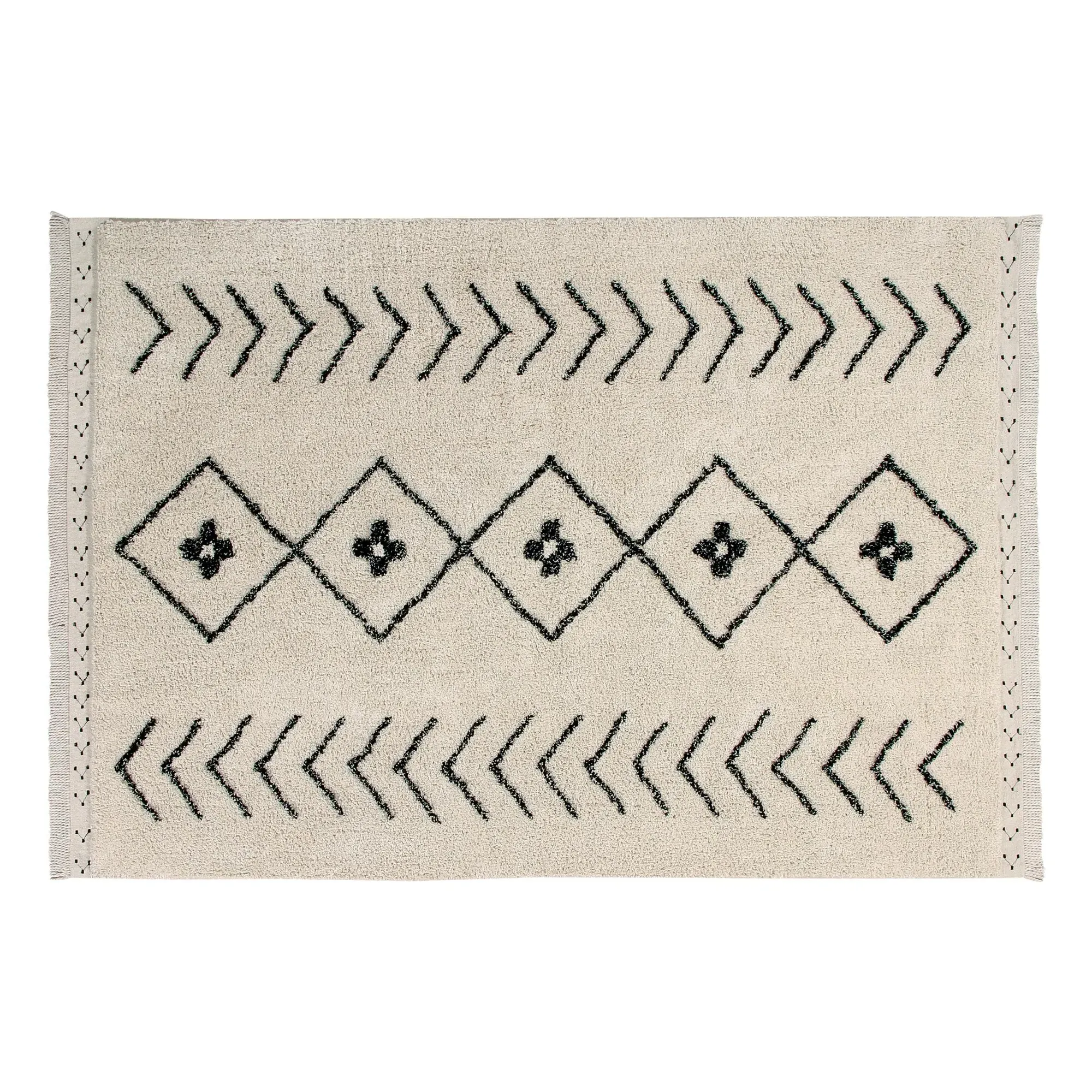Berbers Rhombs Rectangular Rug with Fringes - Beige, Cotton product