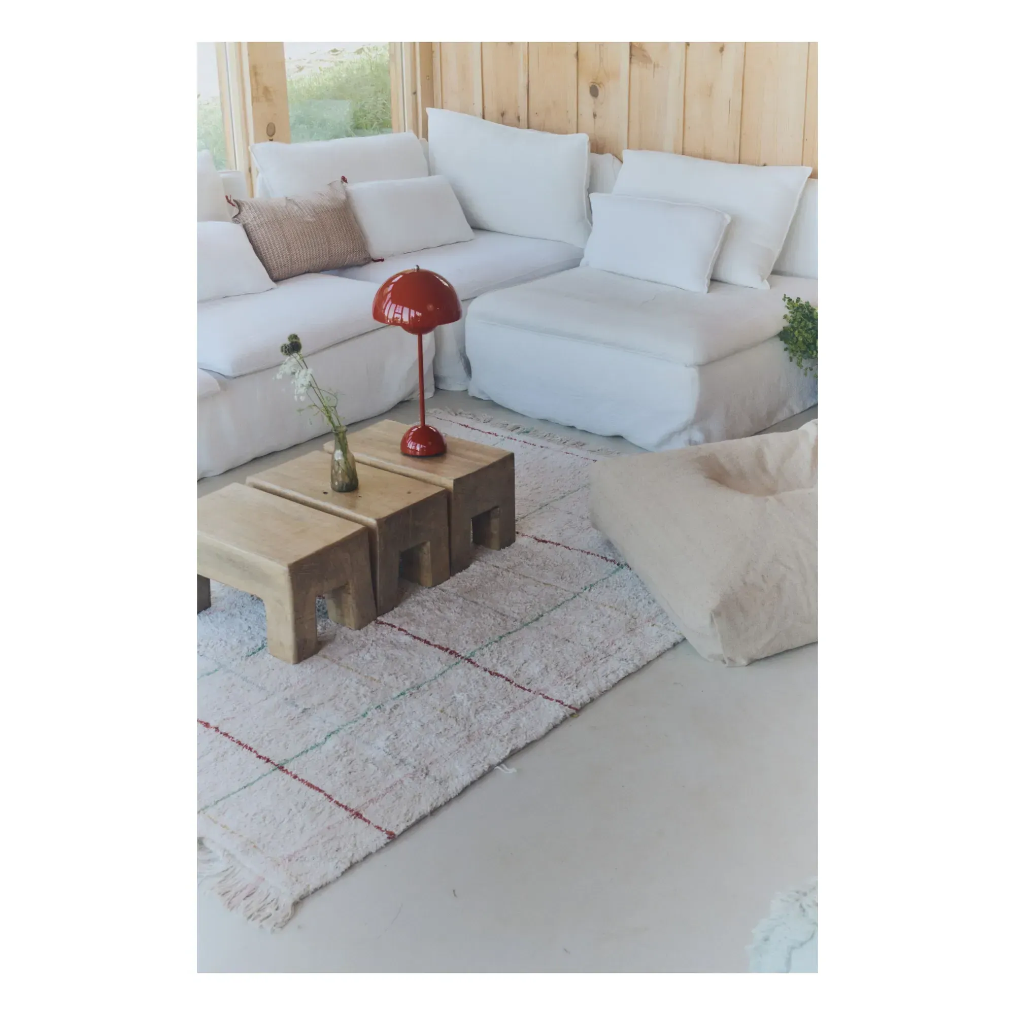 Color Lines Striped Area Rug with Fringe - Beige, Cotton alternate view