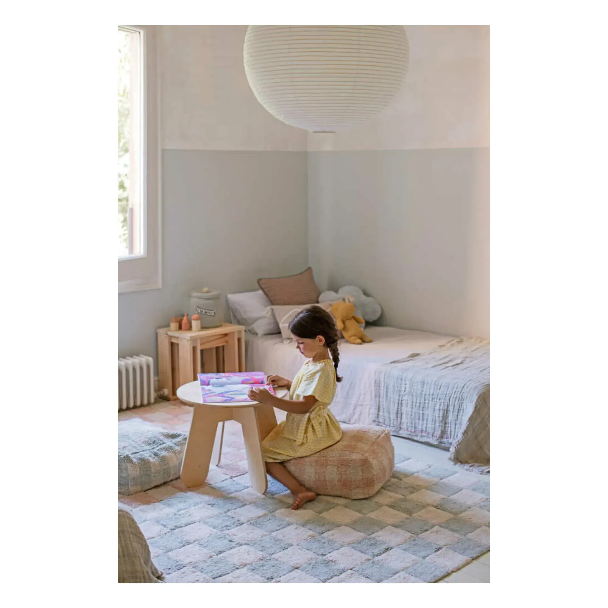 Gingham Square Pouffe - Pink, Recycled Cotton alternate view