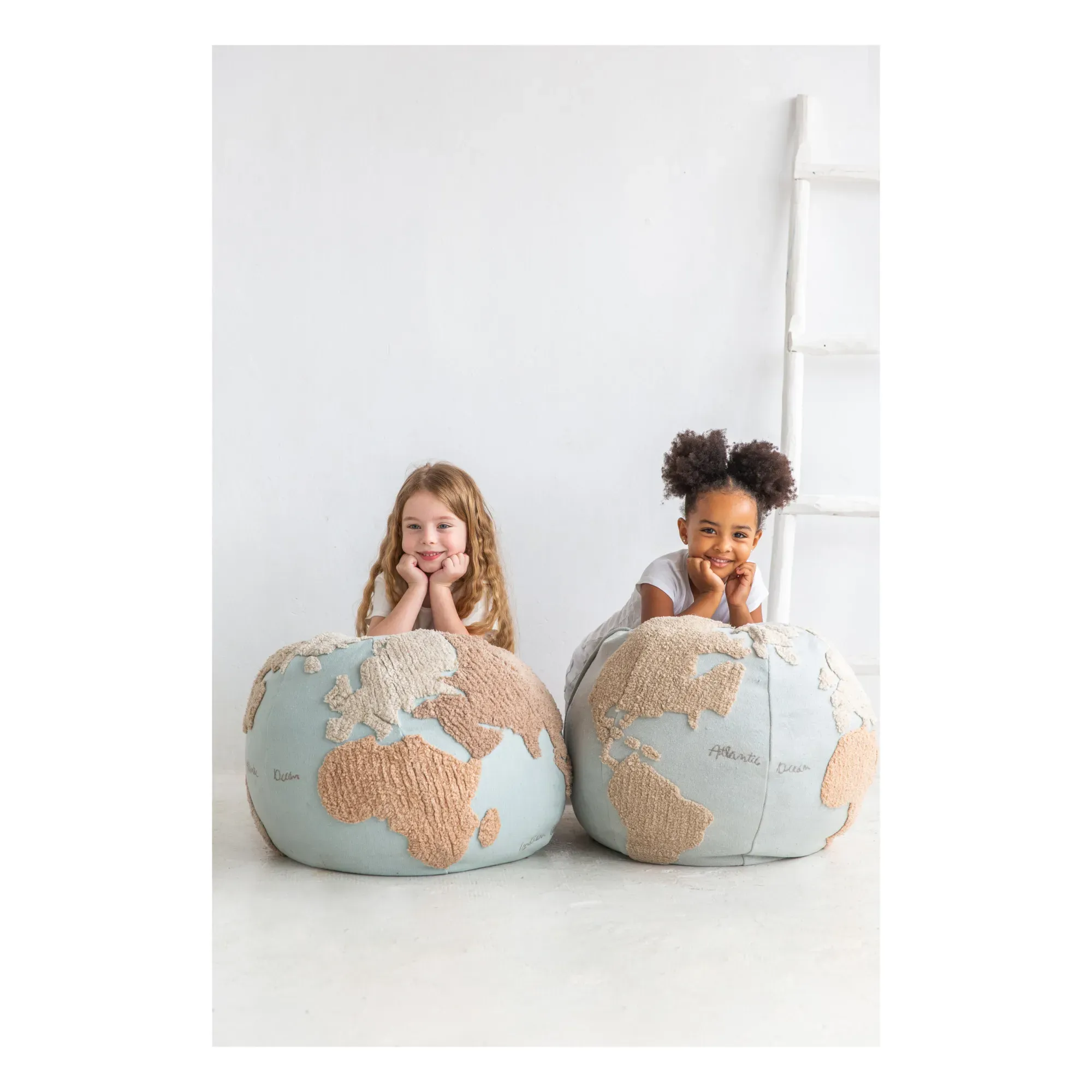 Lorena Canals World Map Round Pouf - Light Blue, Cotton alternate view