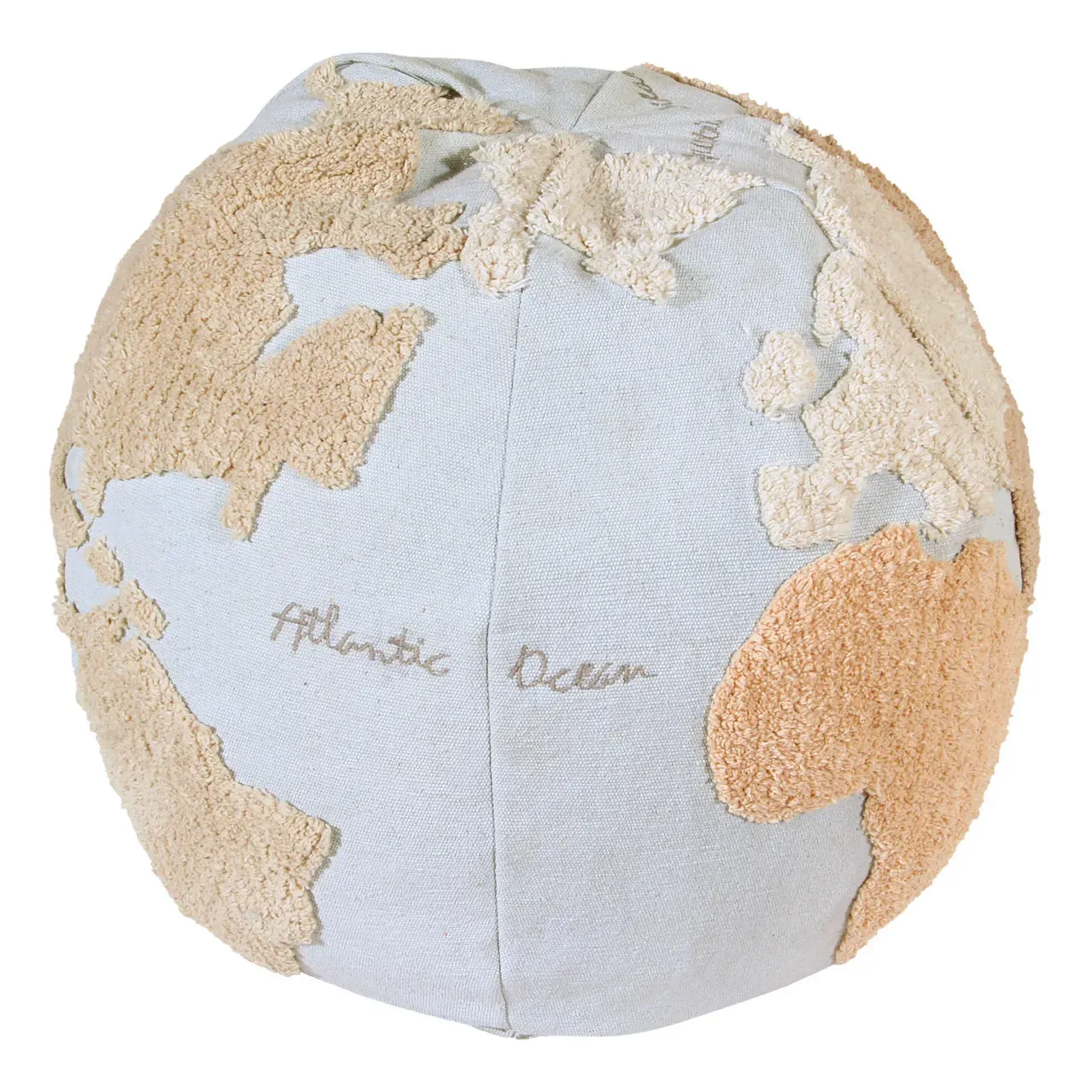 Lorena Canals World Map Round Pouf - Light Blue, Cotton product