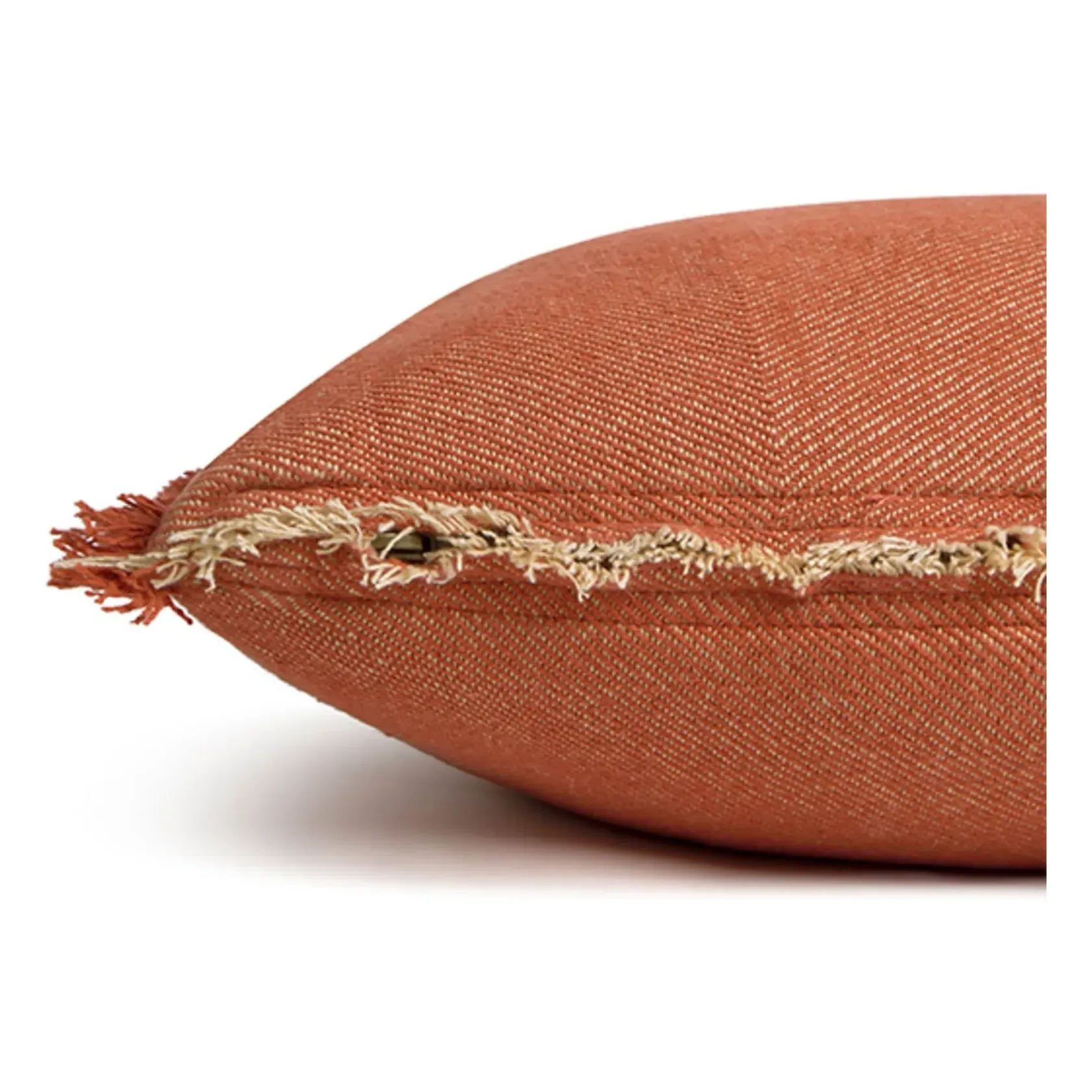 Rectangular Twill Cushion with Fringes - Terracotta, Cotton alternate view