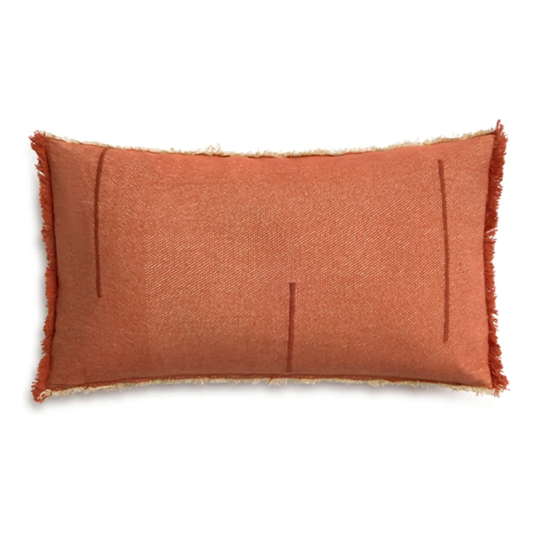 Rectangular Twill Cushion with Fringes - Terracotta, Cotton product