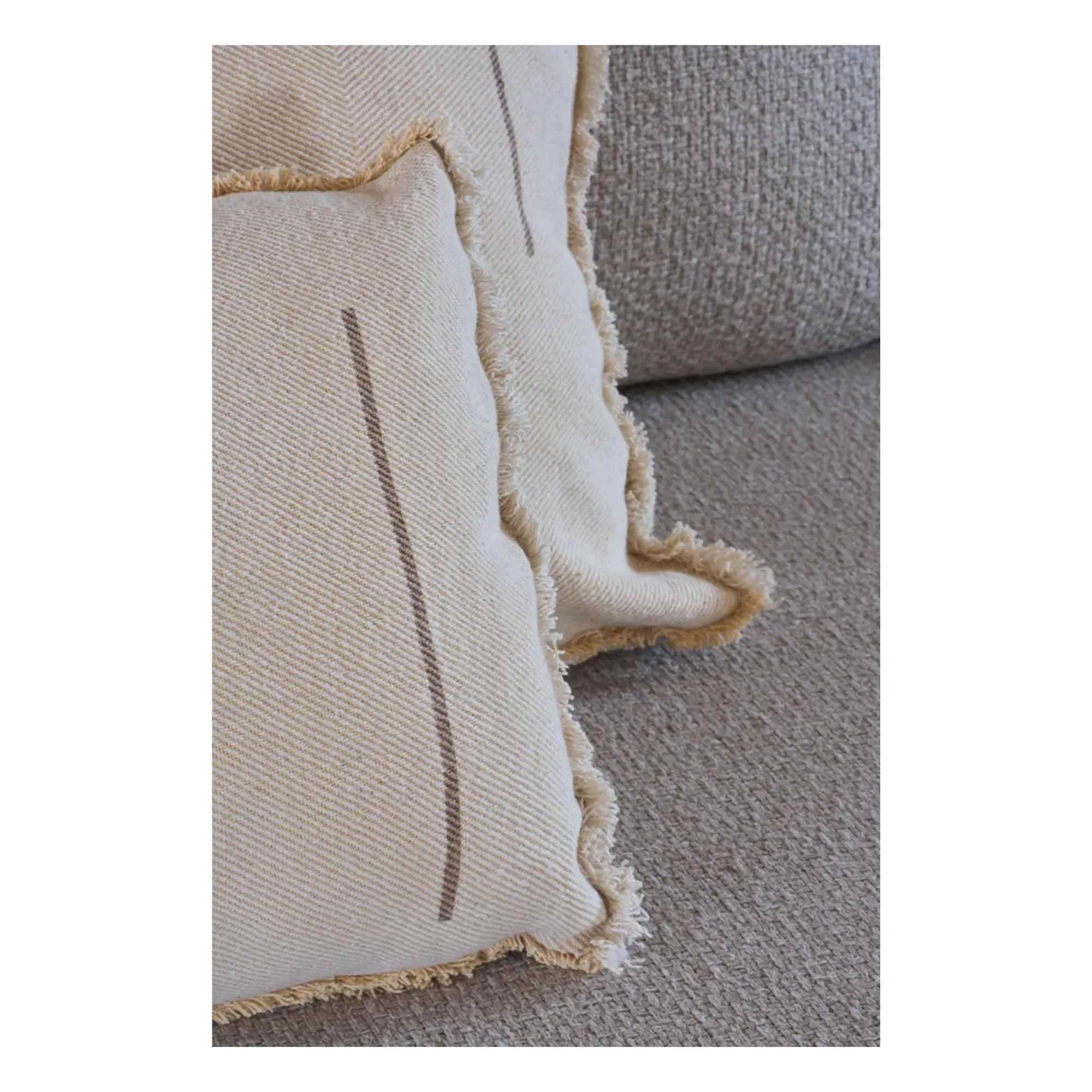 Square Twill Cushion with Fringes - Natural, Cotton alternate view