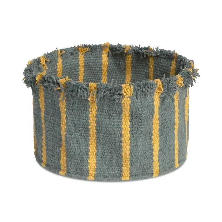 Striped Storage Basket with Fringe Edge - Blue, Cotton product
