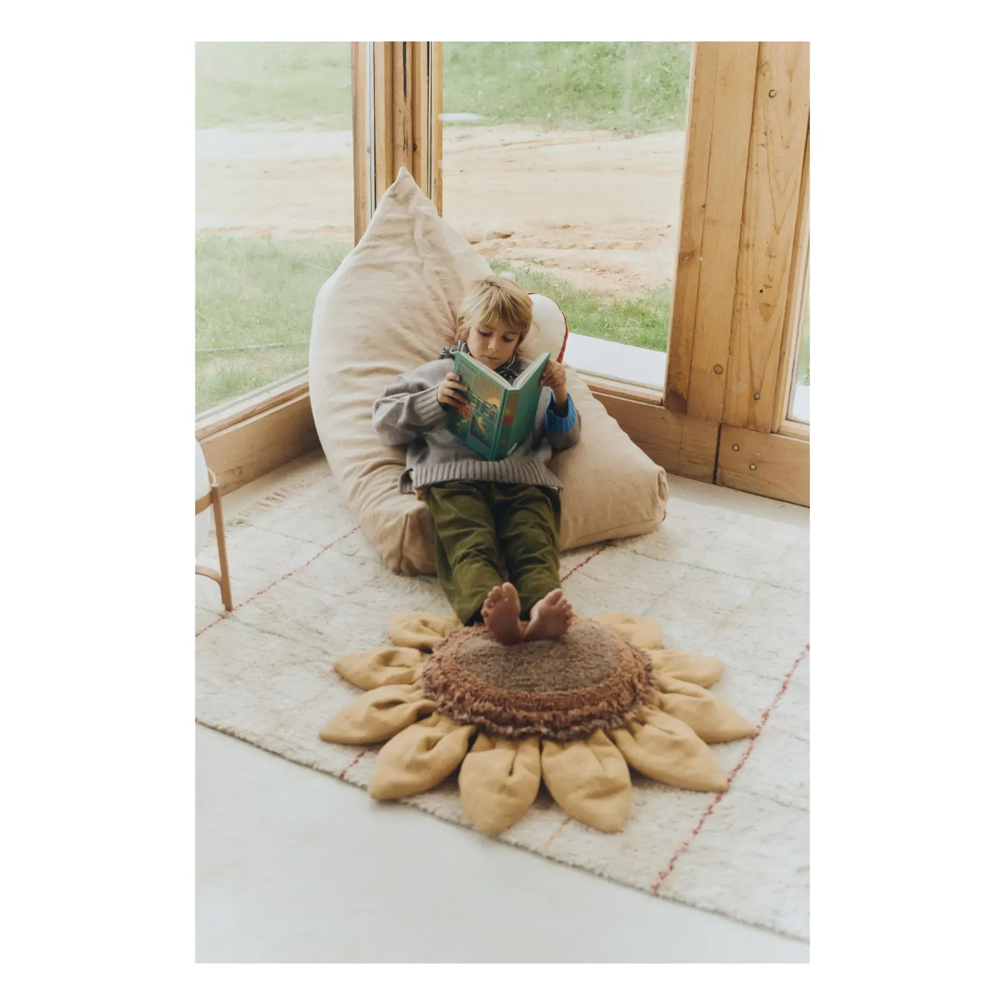 Sunflower Round Floor Cushion Pouffe - Yellow, Cotton alternate view