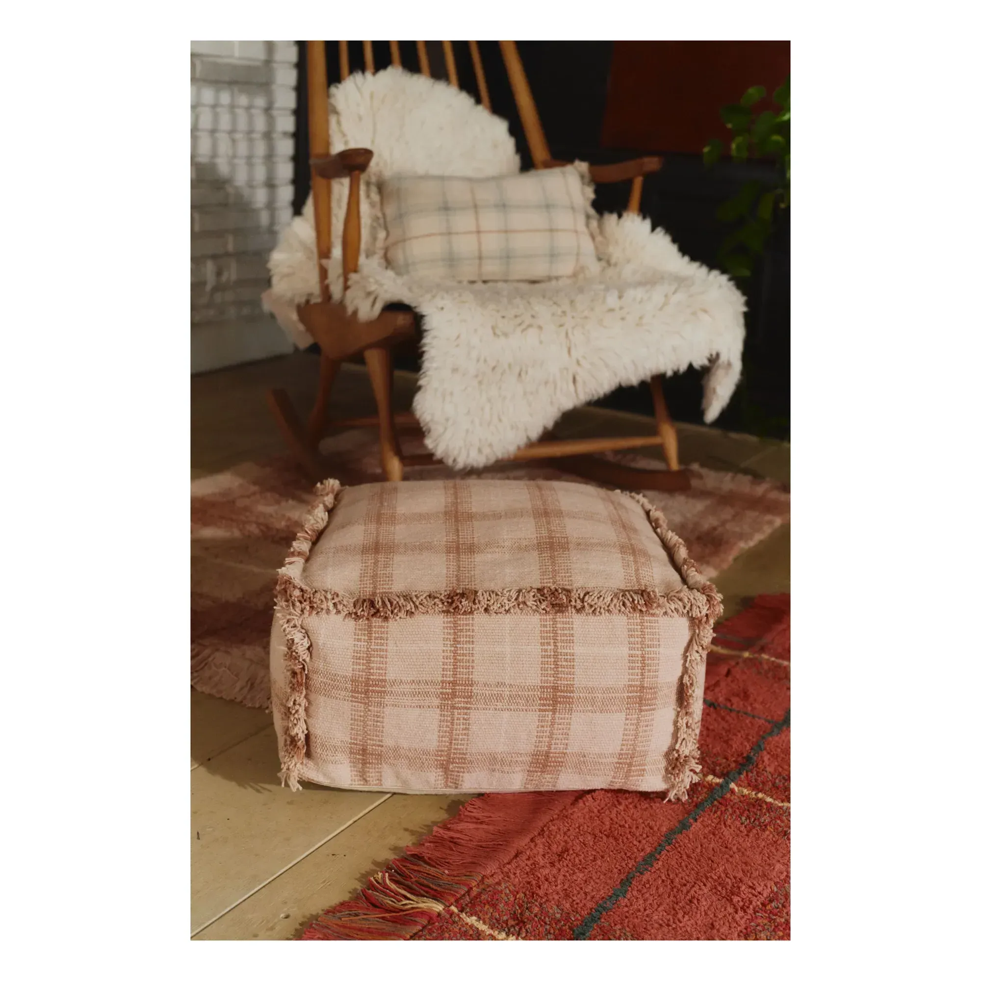 Tartan Pouf - Dusty Pink, Cotton alternate view