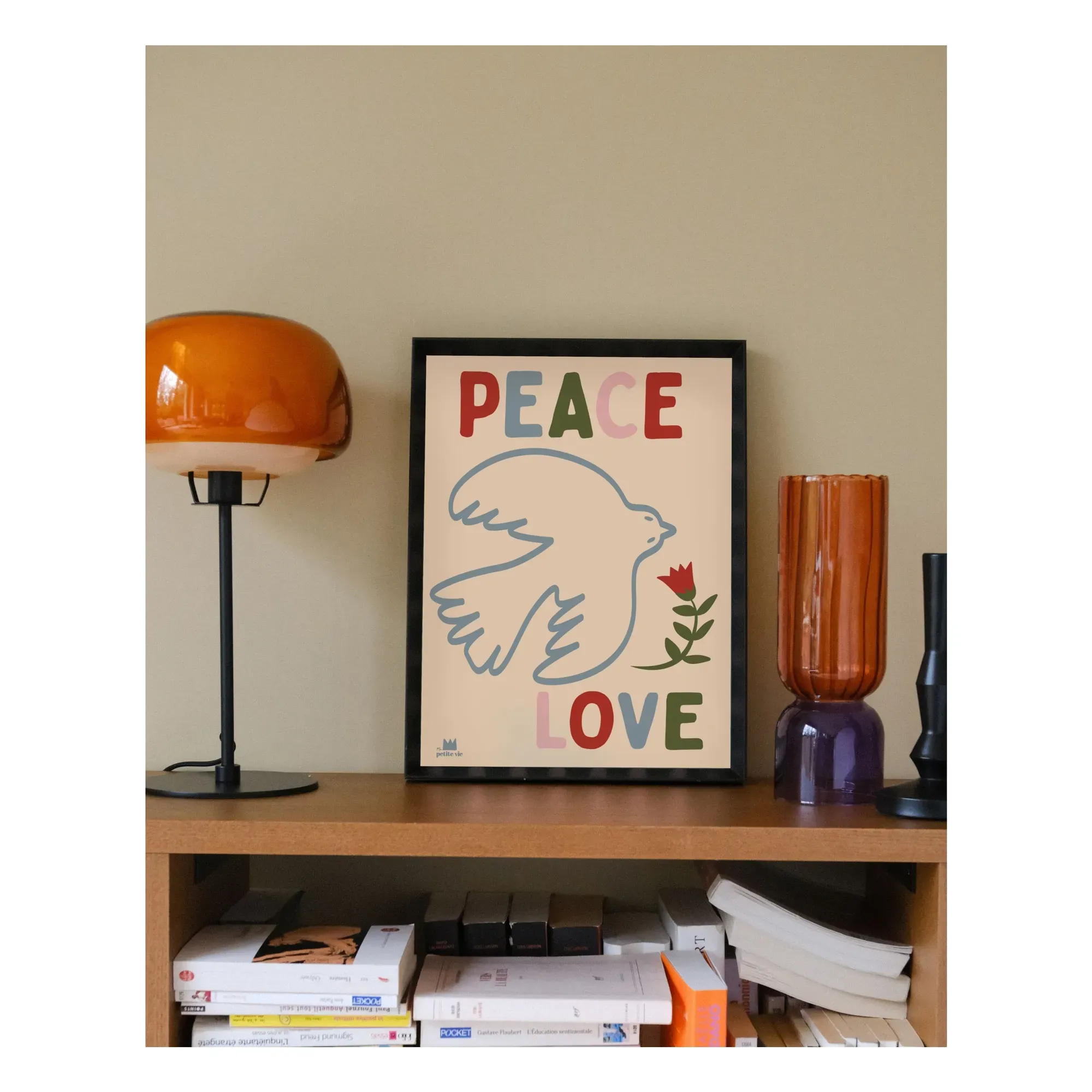 Peace and Love Bird Print - Cream alternate view