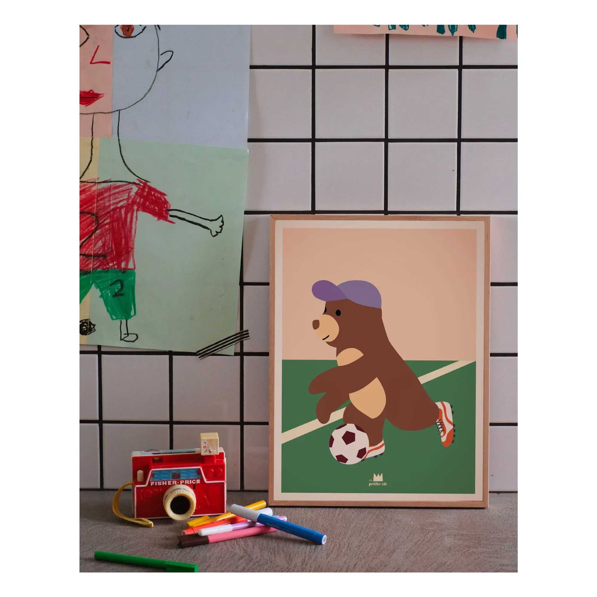 Soccer Bear Poster - Multicoloured, PEFC Natural Paper alternate view