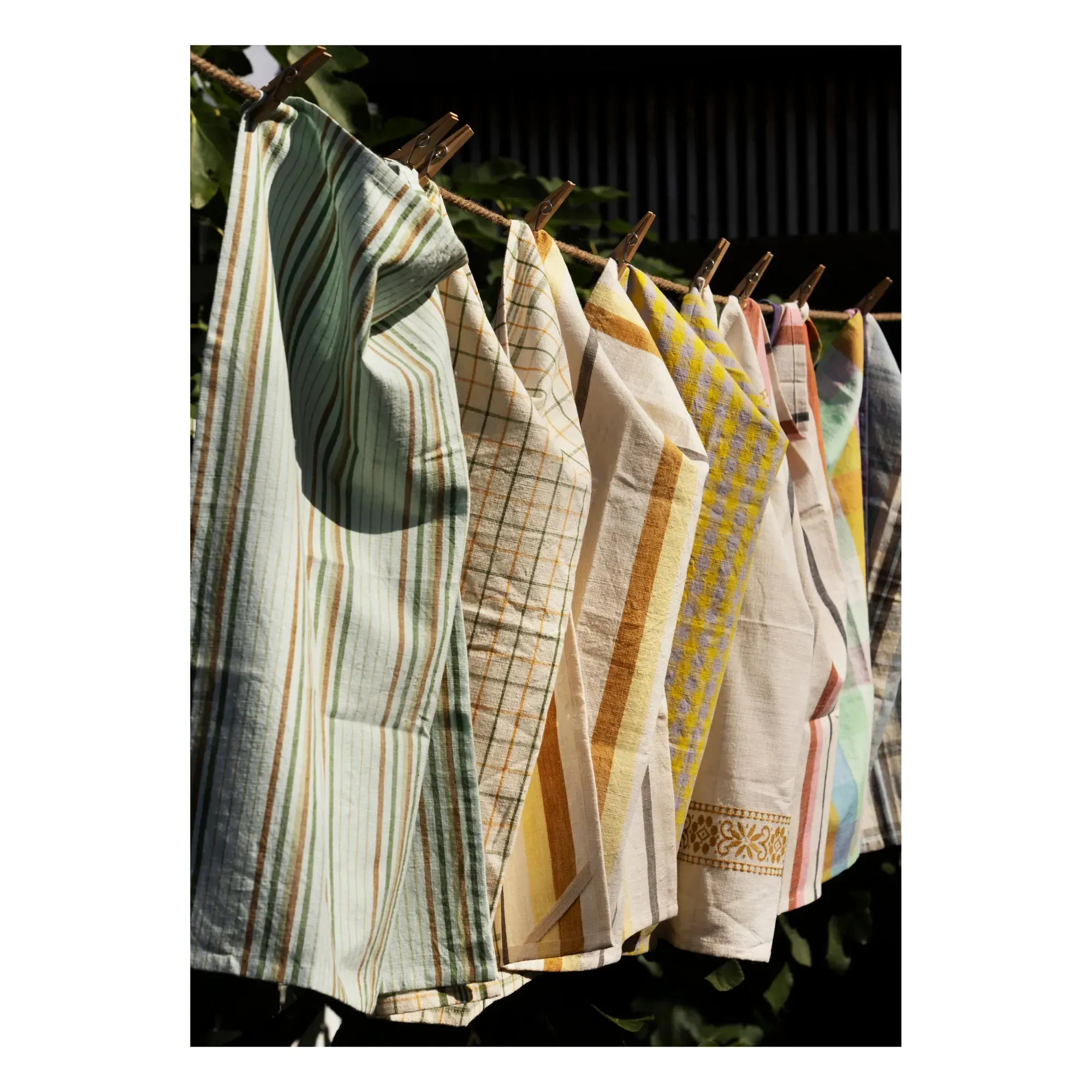 Madam Stoltz Fine Stripe Tea Towel - Green, Cotton alternate view