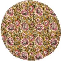 Madam Stoltz Floral Printed Round Chair Pad - Mustard, Cotton alternate view