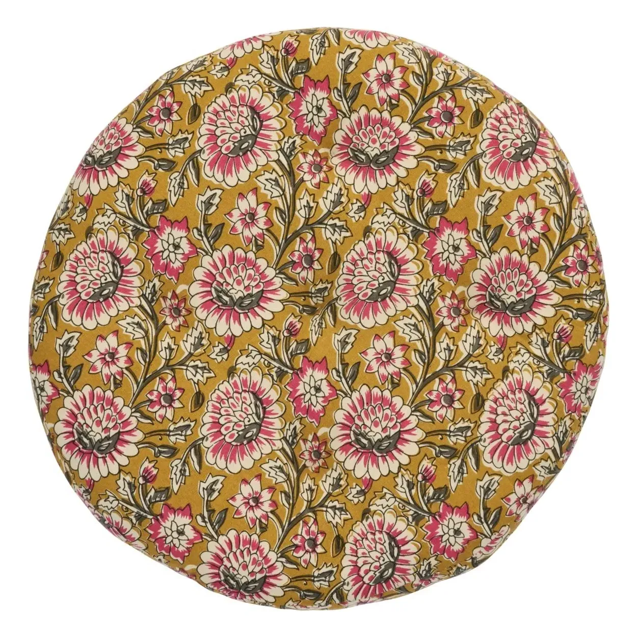 Madam Stoltz Floral Printed Round Chair Pad - Mustard, Cotton product