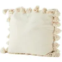 Madam Stoltz Pompom Cushion Cover - White, Cotton alternate view
