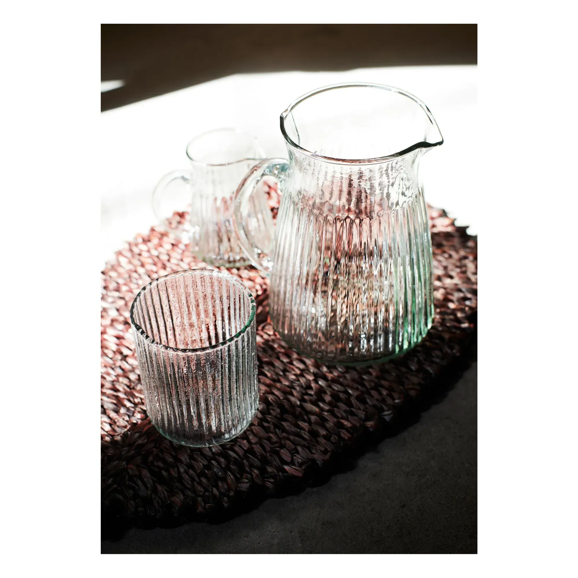 Madam Stoltz Ribbed Glass Jug - Transparent, Glass alternate view