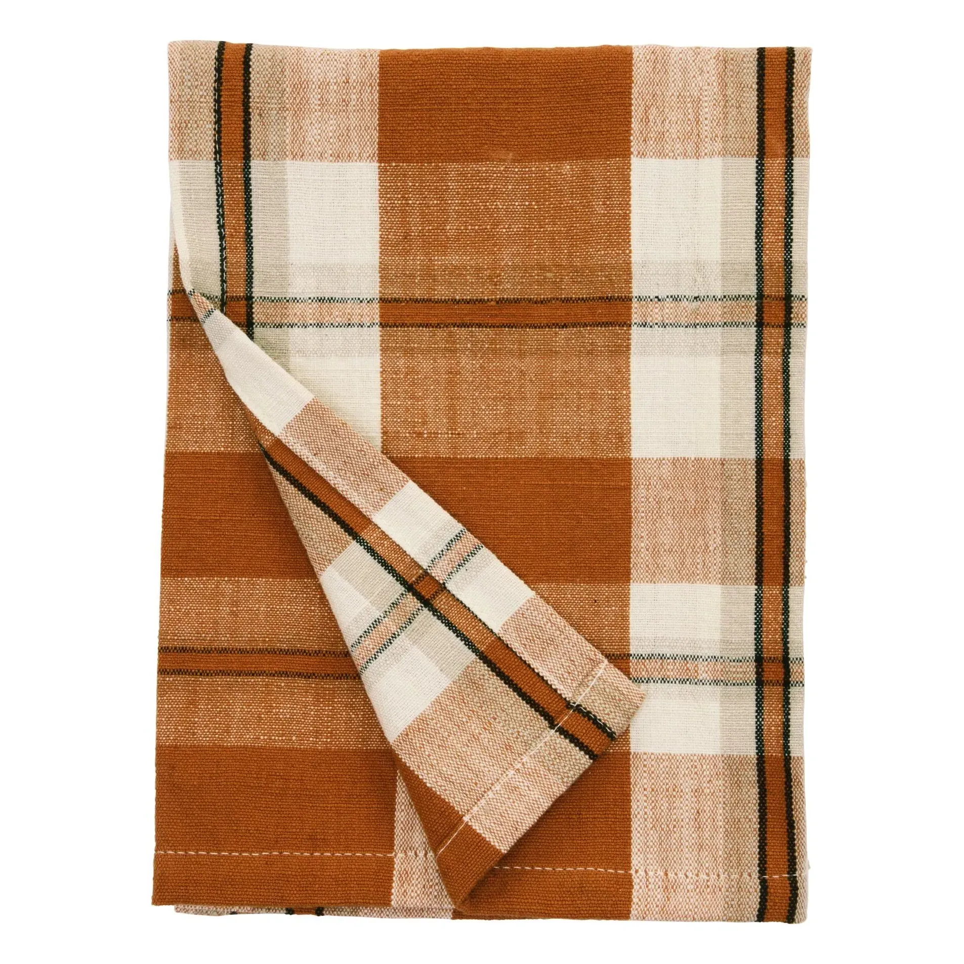 Madam Stoltz Tartan Tea Towel - Pumpkin, Cotton product