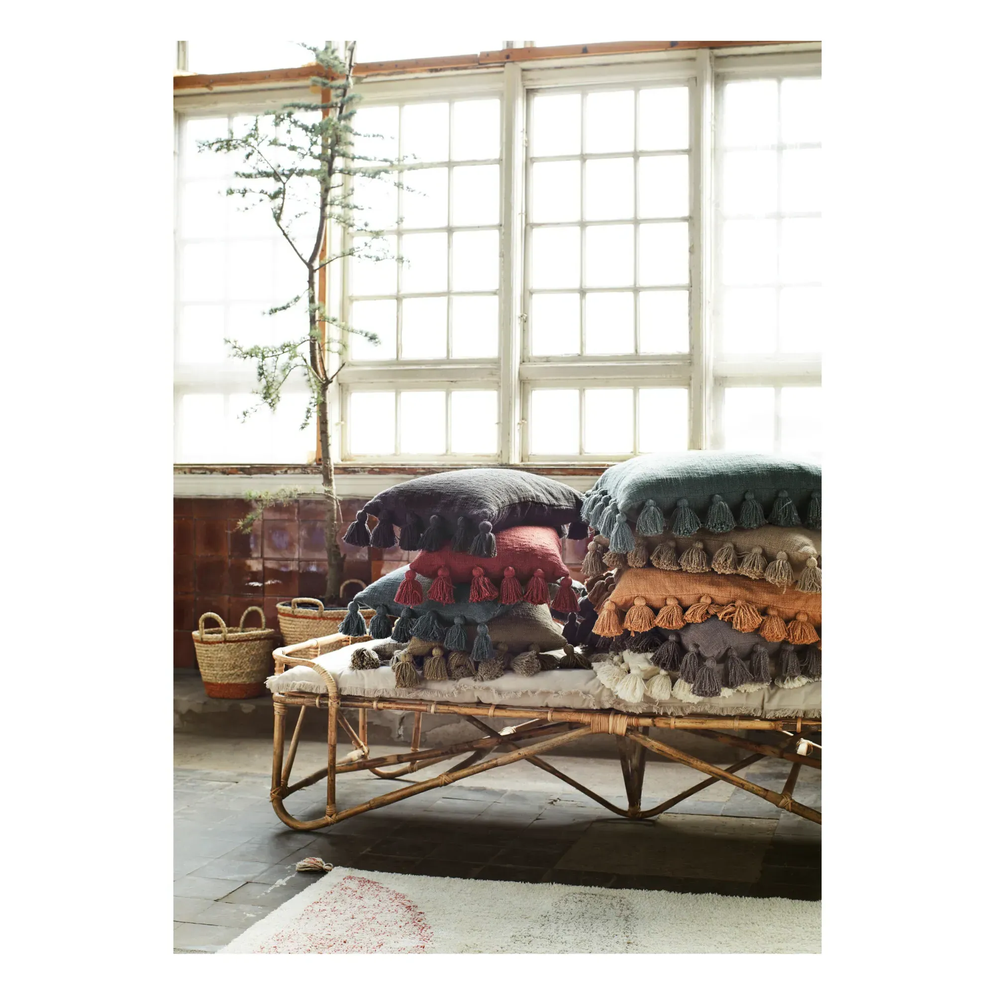 Pompom Cushion Cover - White, Cotton alternate view