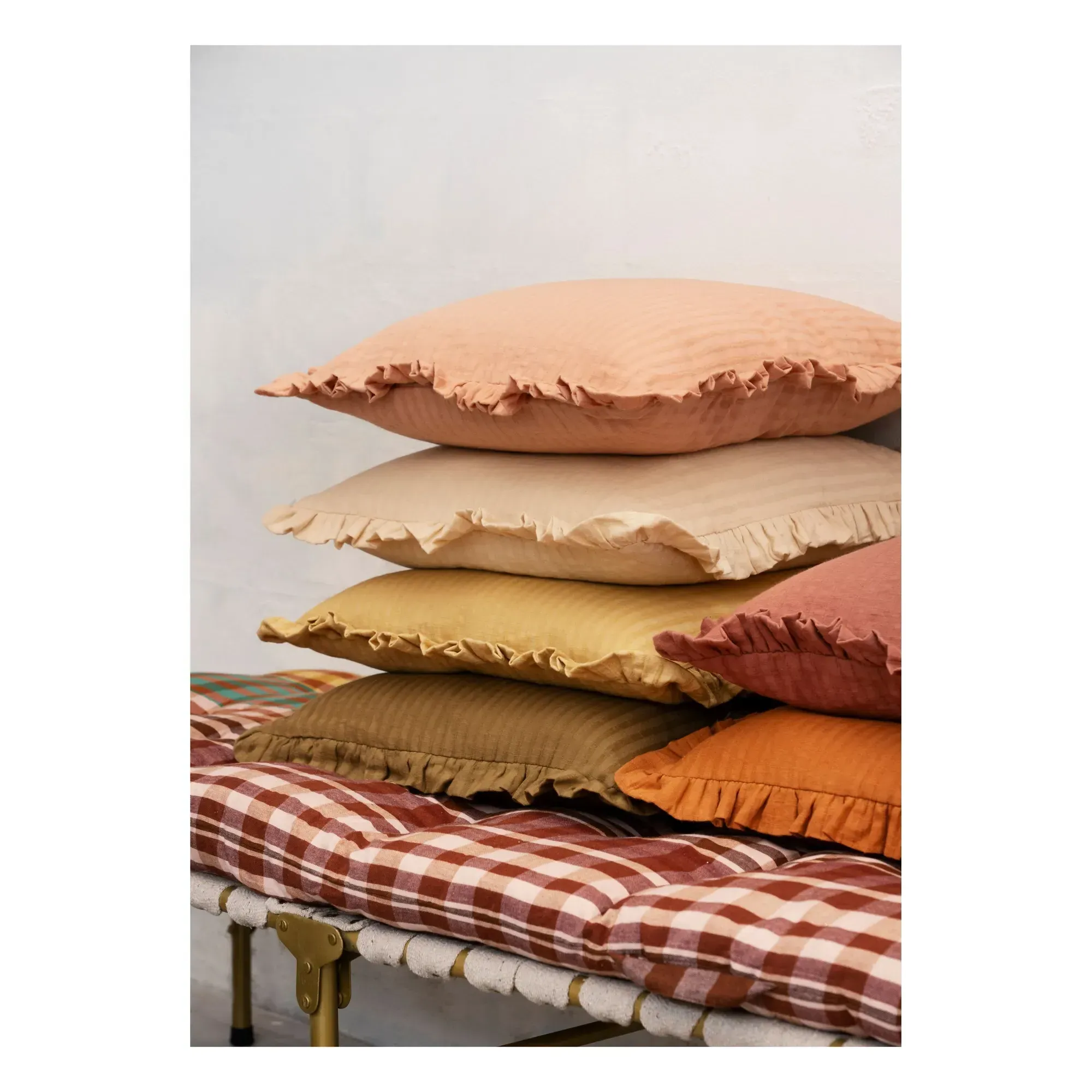 Ruffled Cushion Cover - Peach, Cotton alternate view