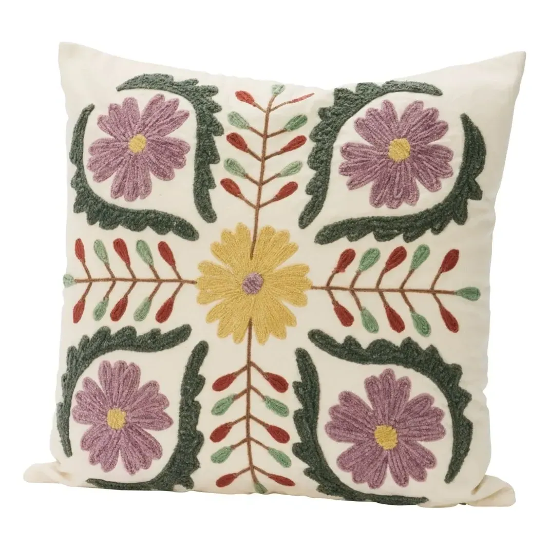 Suzani Embroidered Cushion Cover - Pink, Cotton product