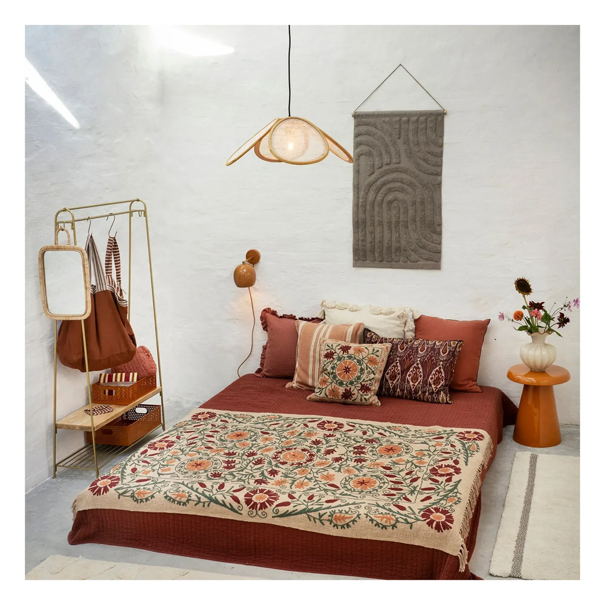 Suzani Embroidered Throw - Brown, Cotton alternate view