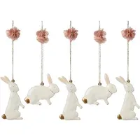 Metal Easter Bunnies Ornaments Set of 5 - White alternate view
