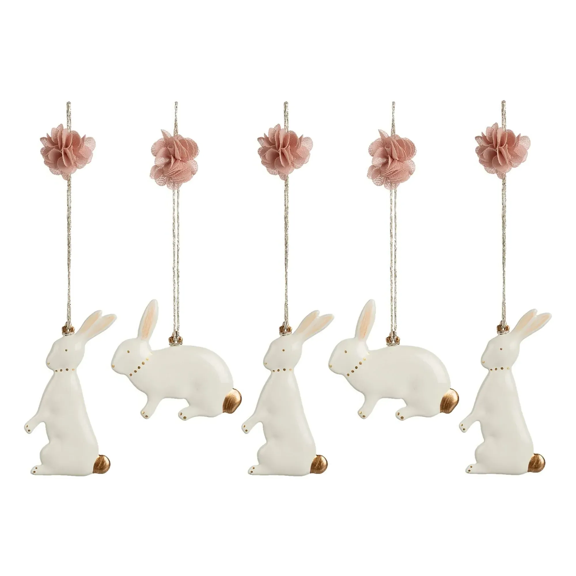 Metal Easter Bunnies Ornaments Set of 5 - White product