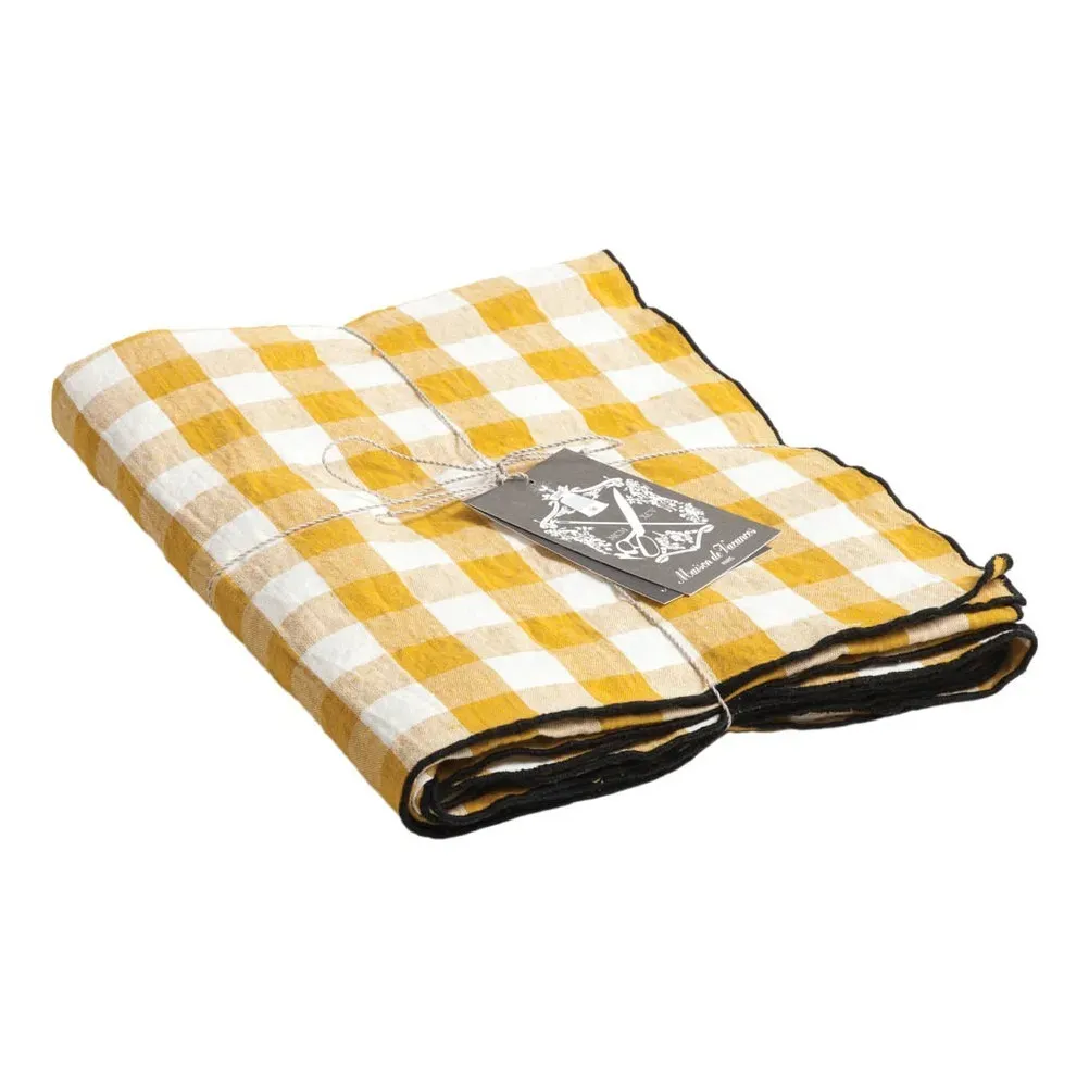 Bourdon Black Mesh Gingham Rectangular Tablecloth - Vichy Ocre, Linen-Cotton product