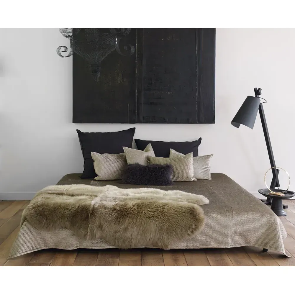 Cardon Tibetan Goatskin Cushion - Carbon, Linen alternate view