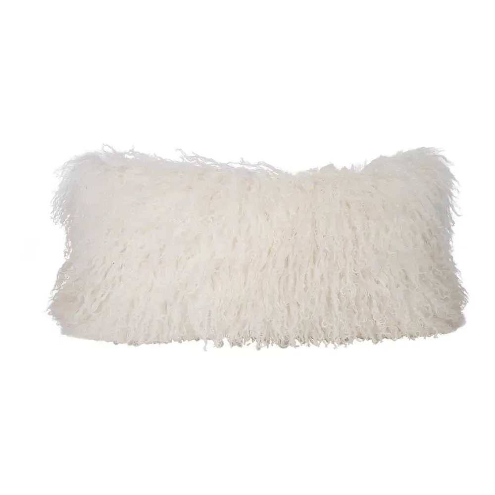 Tibetan Goatskin Cushion - White, Linen product