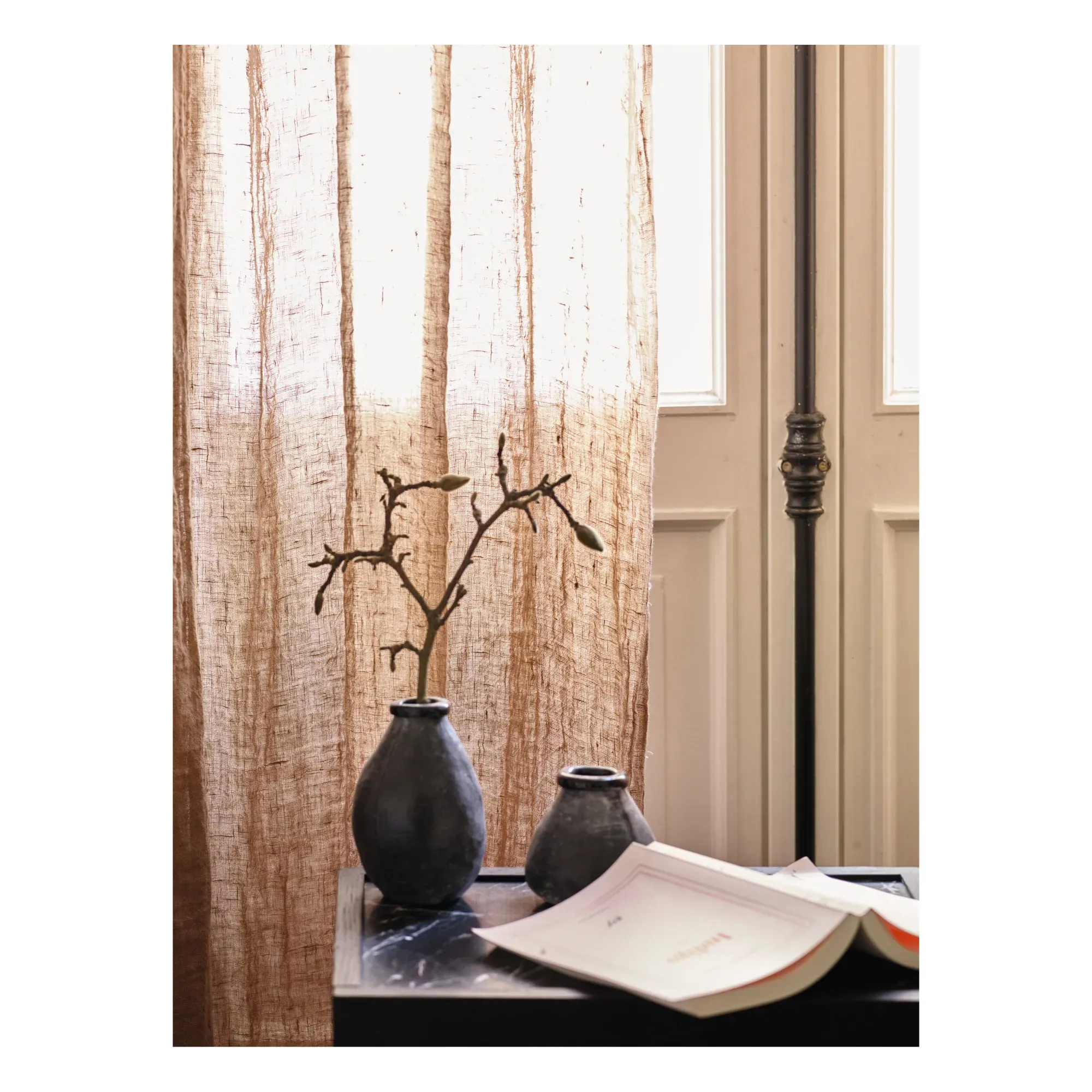 Vice Versa Fringed Linen Gauze Curtain - Taupe Brown alternate view