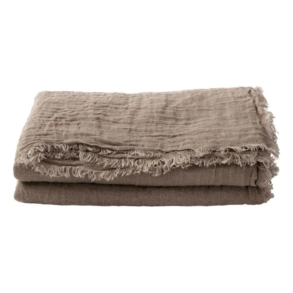 Vice Versa Fringed Linen Gauze Curtain - Taupe Brown product