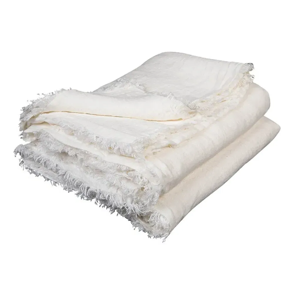 Vice Versa Reversible Plaid with Fringe - Ecru, Linen product