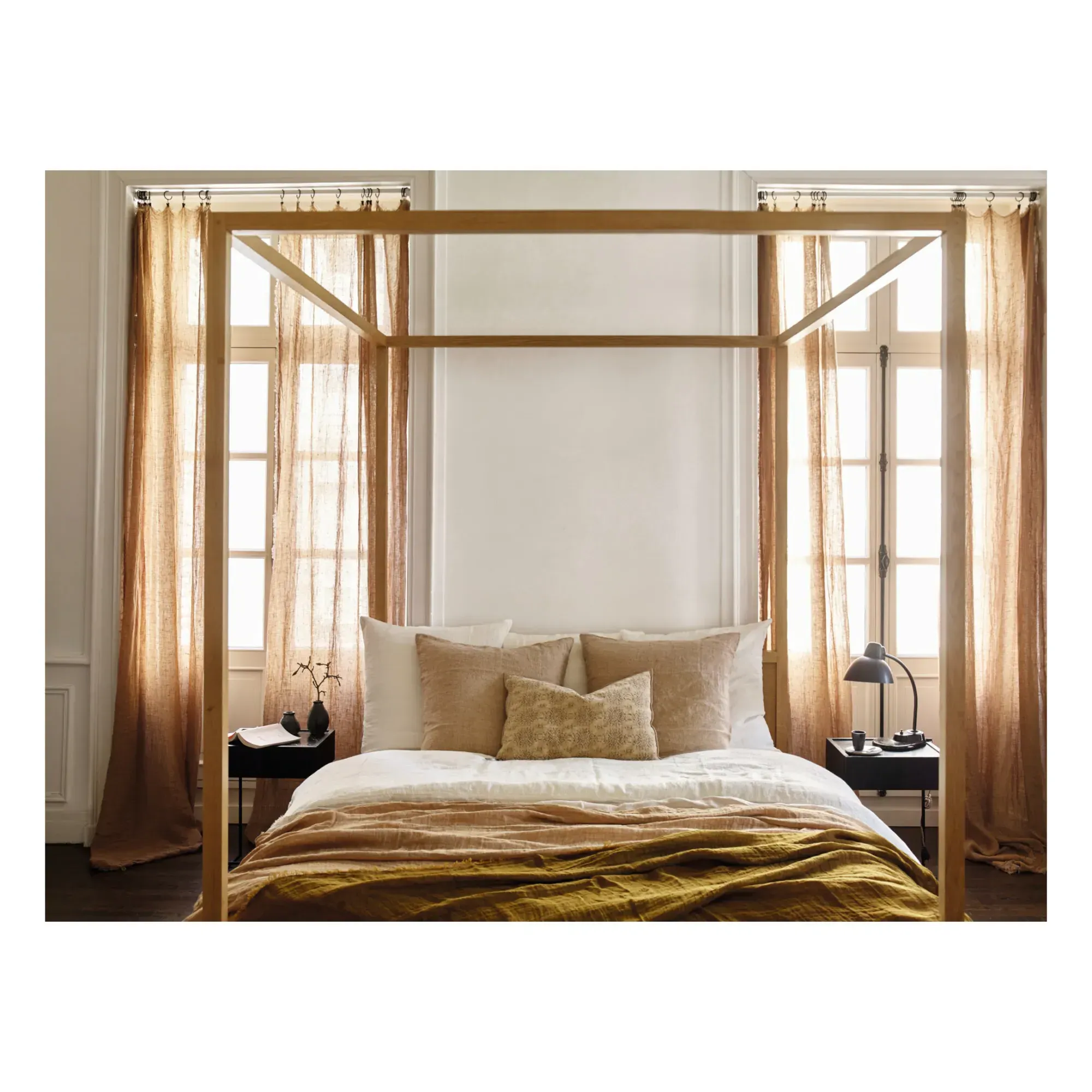 Vice Versa Washed Linen Gauze Fringed Curtain - Latte alternate view