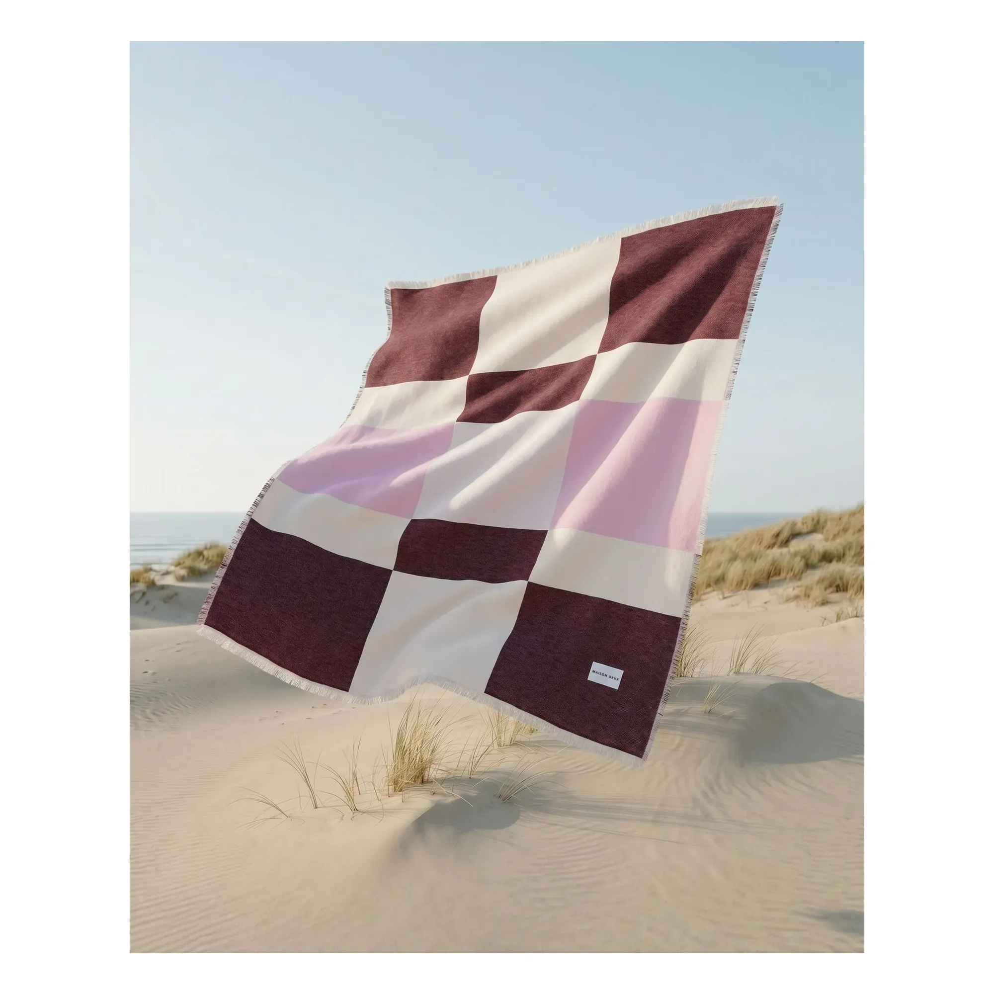 Check Cotton Blanket - Burgundy, Cotton alternate view