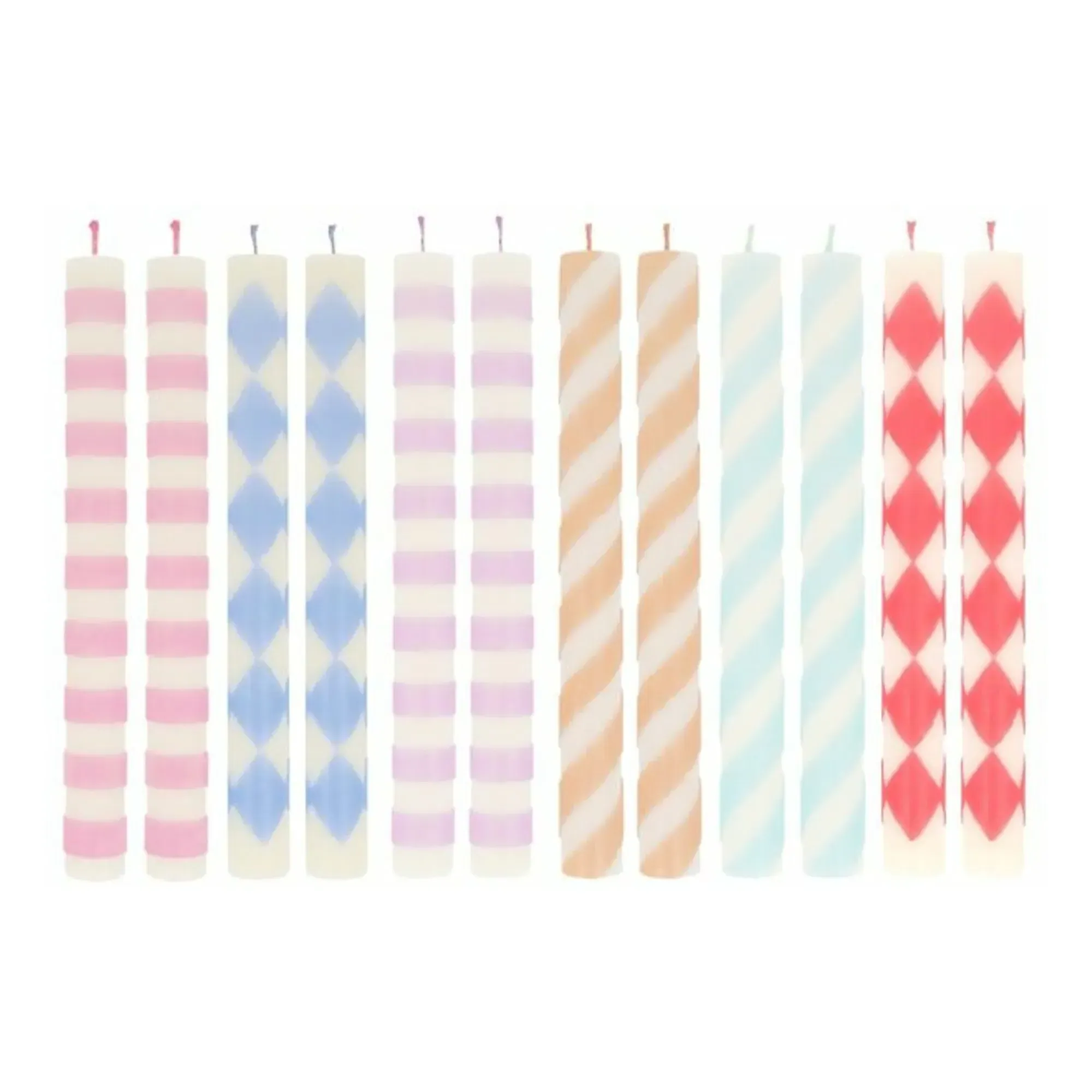 Meri Meri Patterned Table Candles Set of 12 - Multicoloured, Wax product