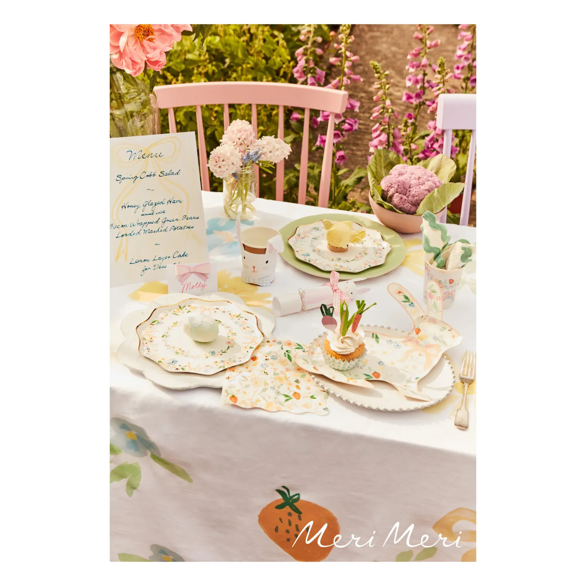 Spring Floral Bunny Set of 8 Plates - Pastel, Cardboard alternate view