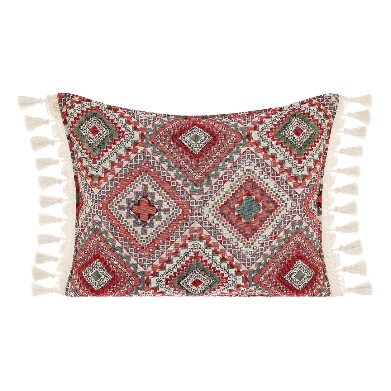 Boho Cushion with Pompoms - Red, Cotton Blend product