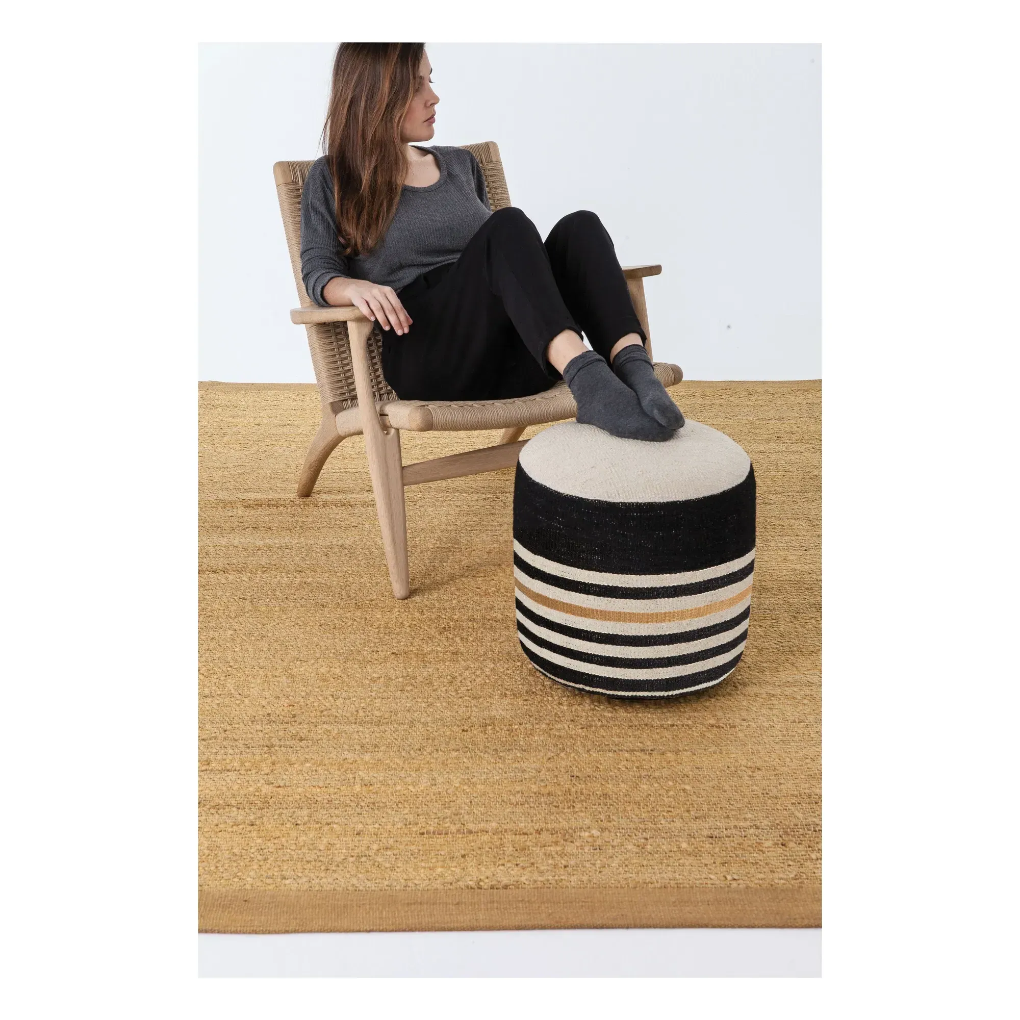 Kilim 2 Square Pouf - Black alternate view