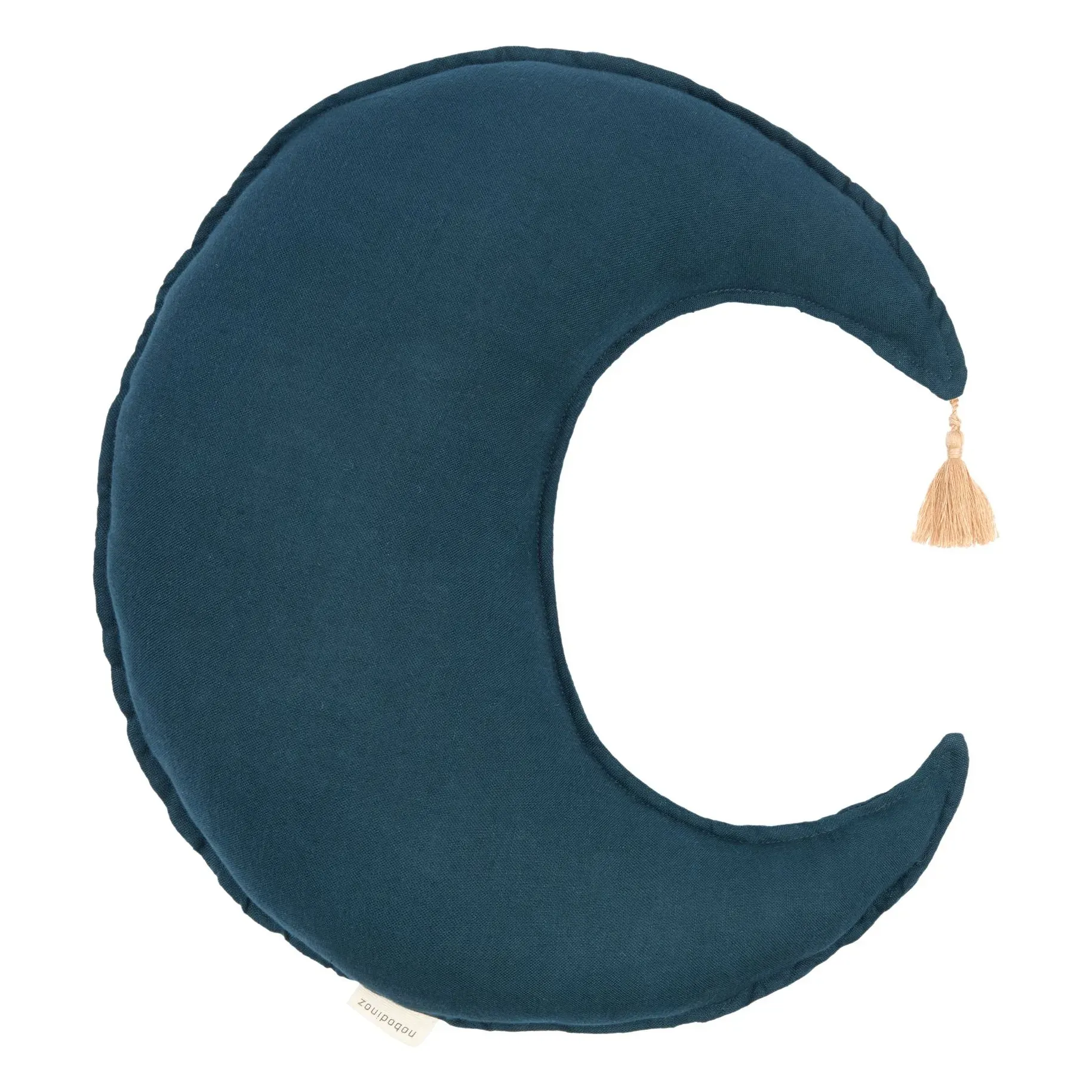 Lune Moon-Shaped Cushion with Pompom - Midnight Blue, French Linen product