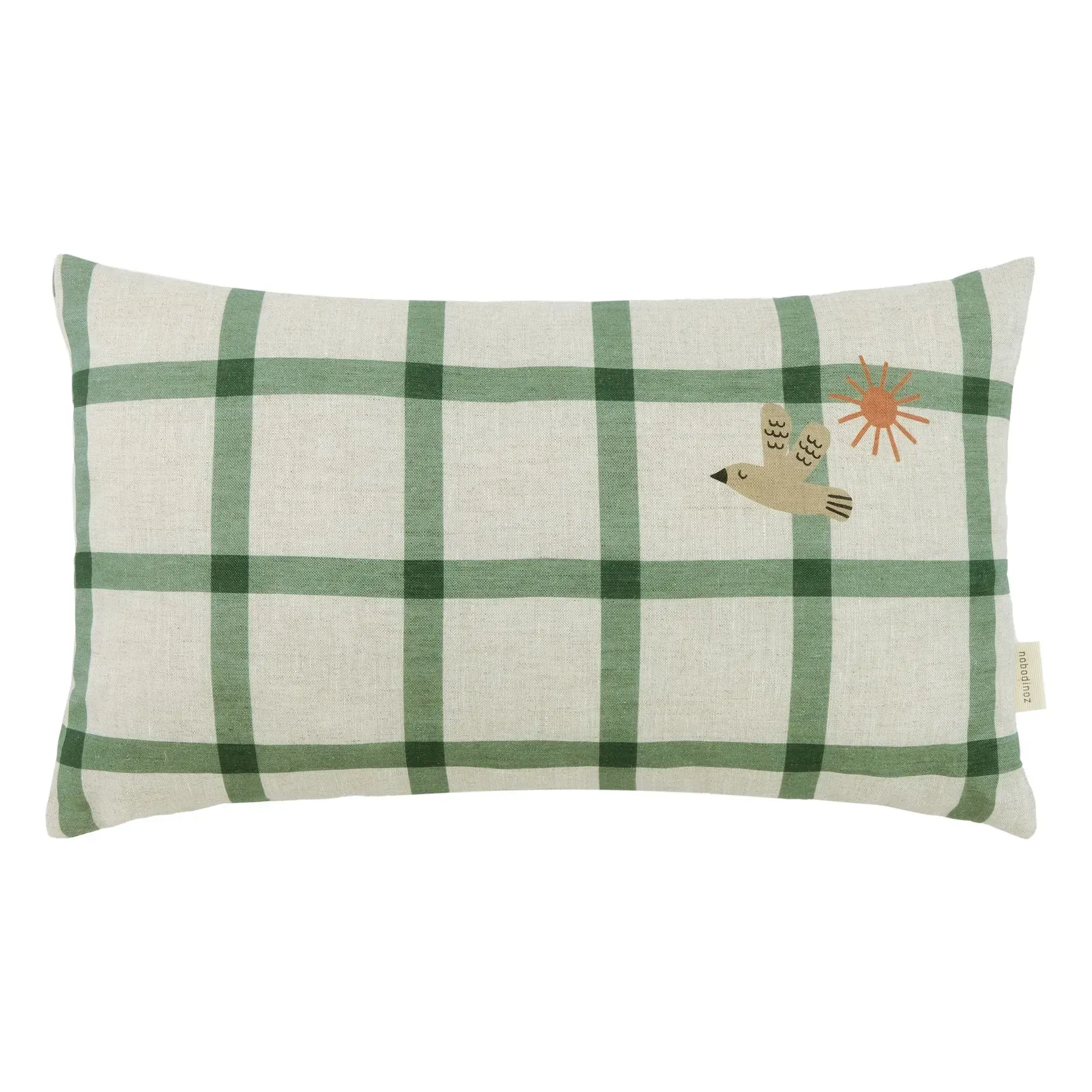 Oiseau Vibes Rectangular Cushion - Green, French Linen product