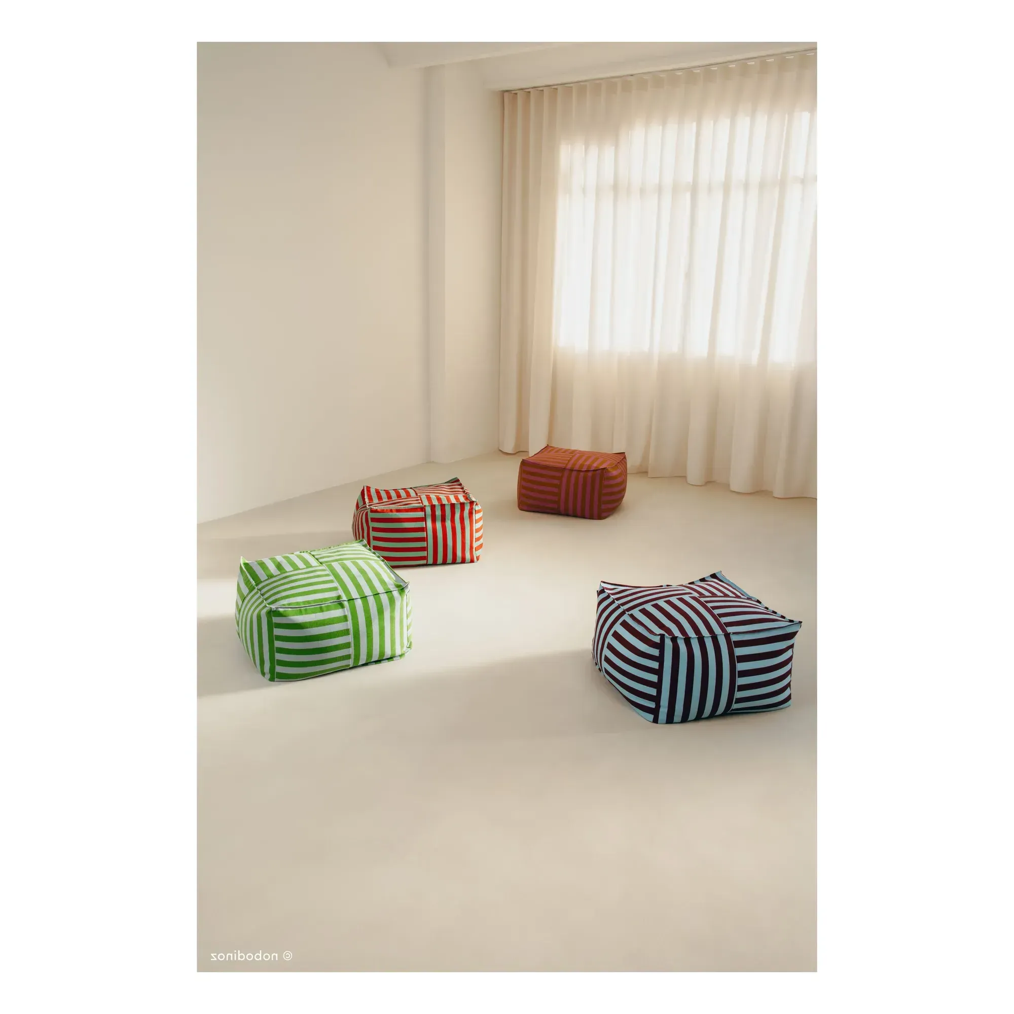 Otto Striped Ottoman Footrest - Red, Organic Cotton alternate view