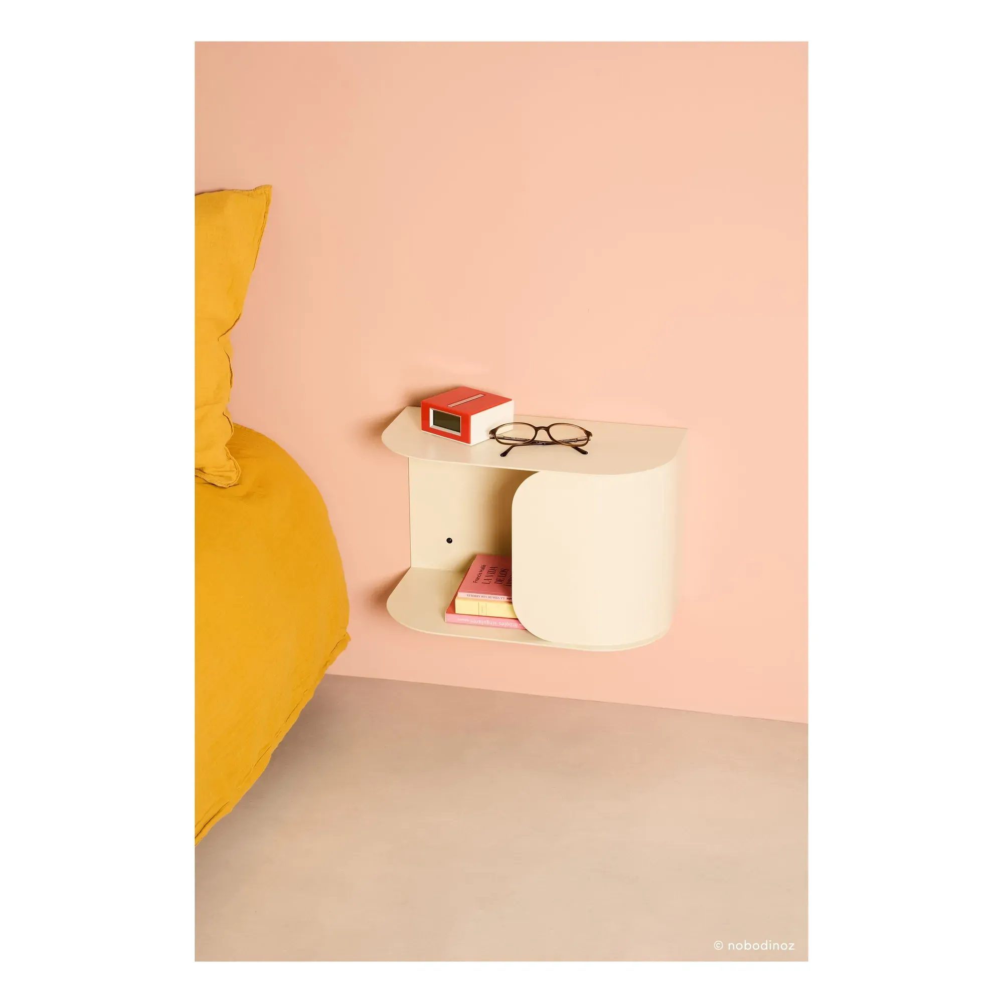 Wall-Mounted Bedside Table - Ivory, Lacquered Steel alternate view