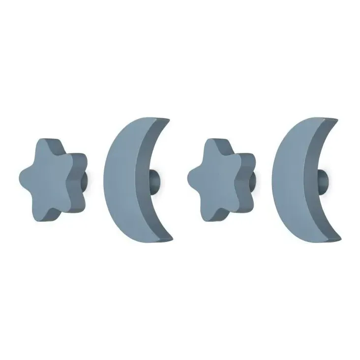 Star and Moon Wall Hooks Set of 4 - Blue, Beech Wood product