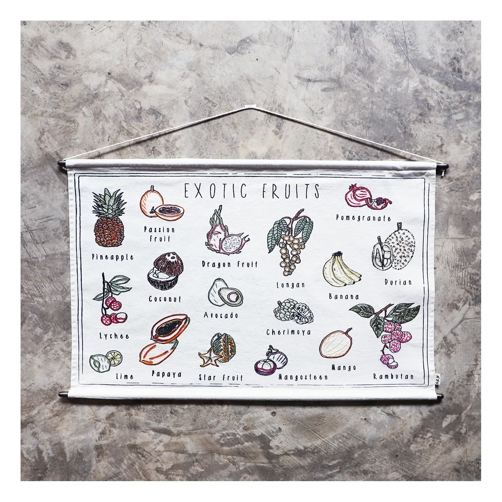 Exotic Fruits Embroidered Poster - Multicoloured, Cotton alternate view