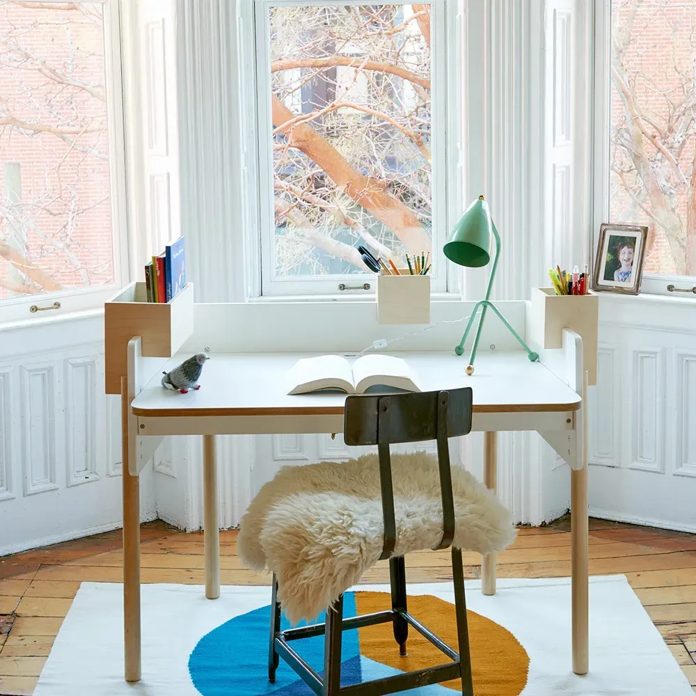 Brooklyn Height-Adjustable Desk with Storage - White, Birch Plywood alternate view