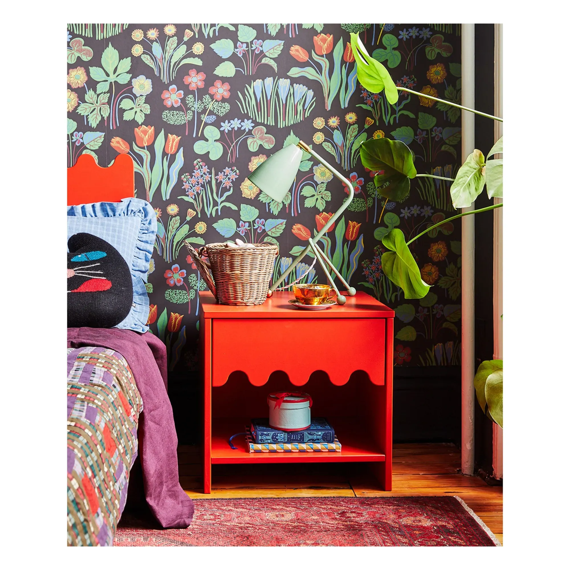 Moss Bedside Table with Storage - Red, Birch alternate view