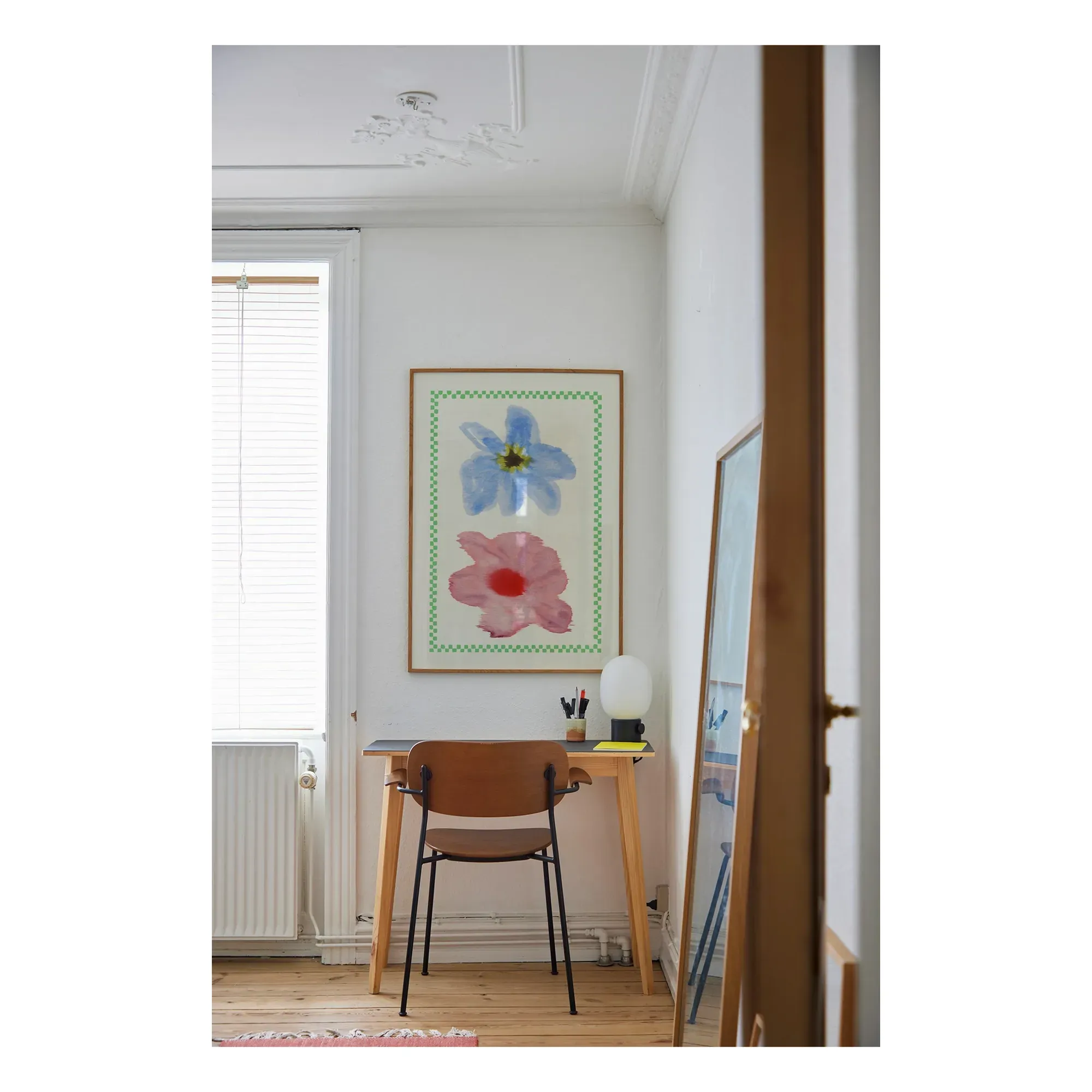 Flower with Checks Art Print by Liat Greenberg - Pink alternate view