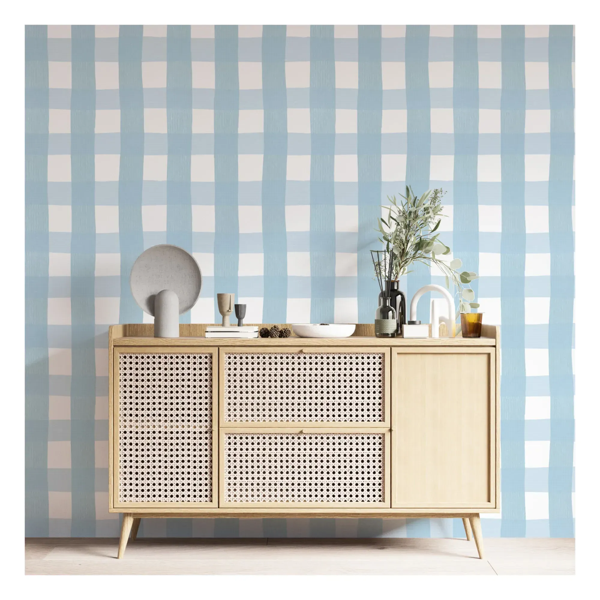 Gingham Wallpaper - Blue, Non-Woven product