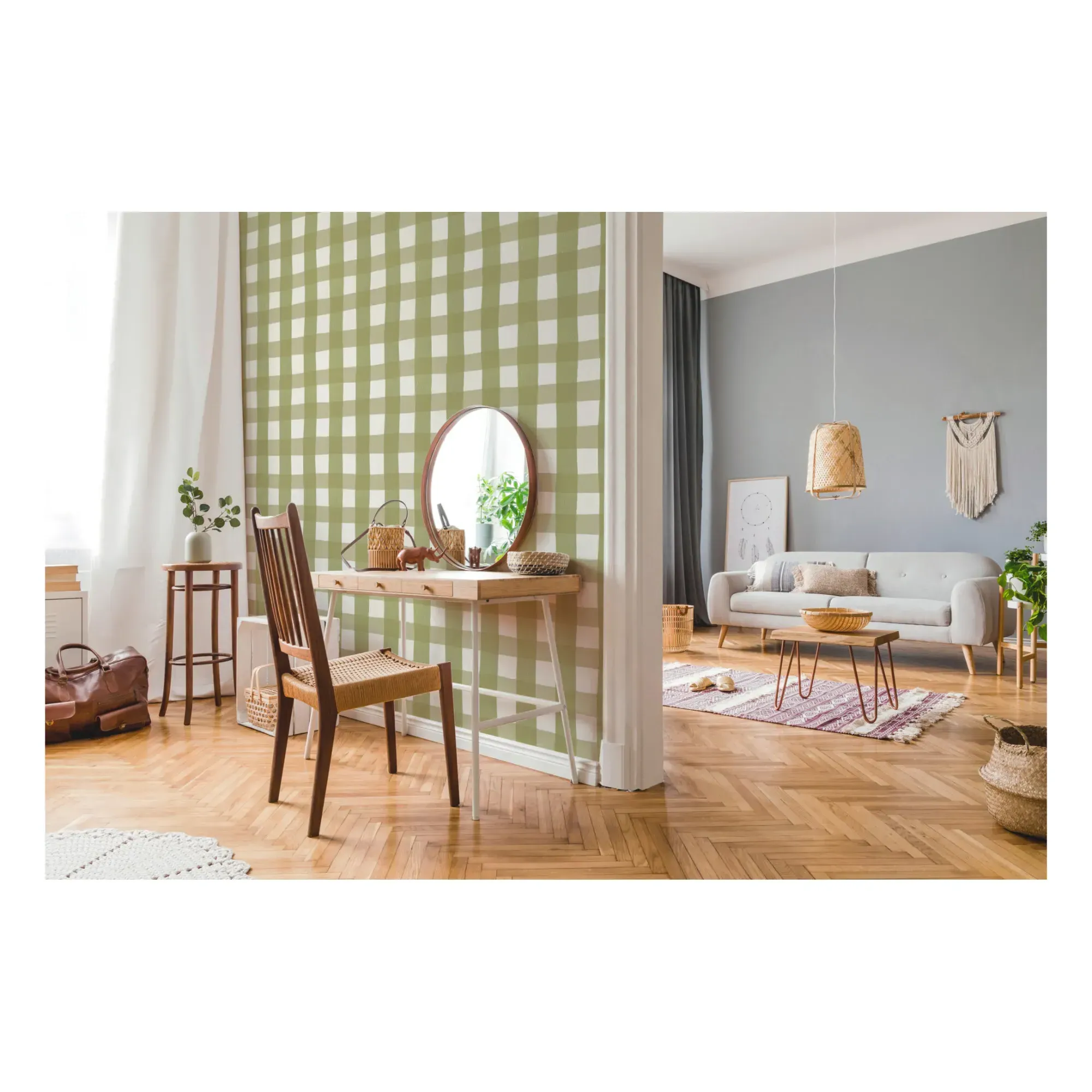 Gingham Wallpaper - Green, Non-Woven product