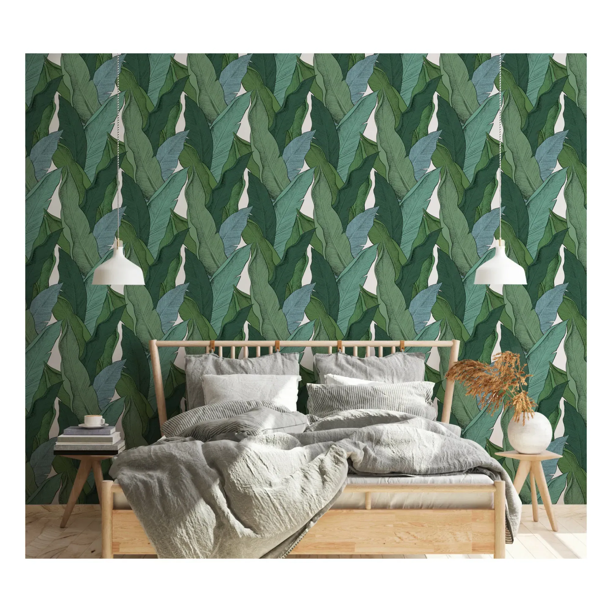 Leaf Wallpaper Roll - Green, Non-Woven product
