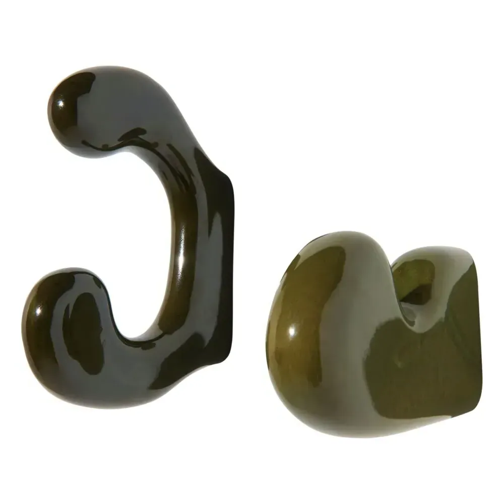 Klump Set of 2 Coat Hooks - Green, Ceramic product